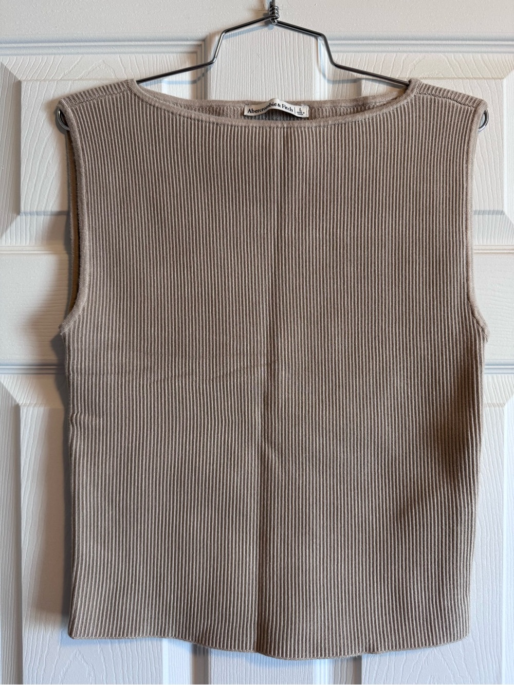 Abercrombie & Fitch Women's Ribbed Sleeveless Sweater - Taupe - Large